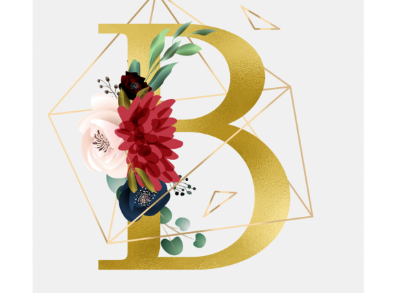 Alphabet B Floral Wreath Golden Foil and Graphic Templates