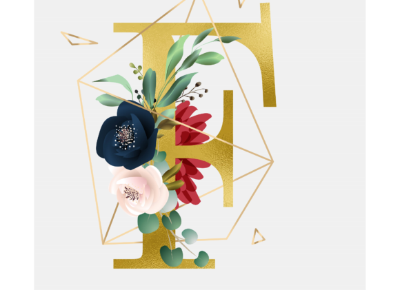 Alphabet F Floral Wreath Golden Foil