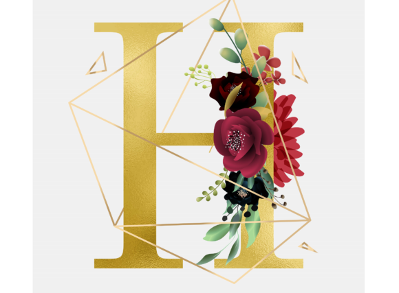 Alphabet H Floral Wreath Golden Foil and Graphic Templates