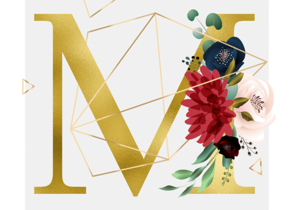 Alphabet M Floral Wreath Golden Foil and Graphic Templates