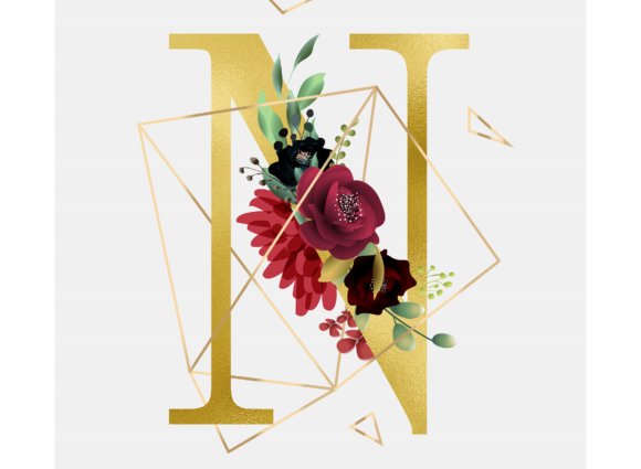Alphabet N Floral Wreath Golden Foil and Graphic Templates