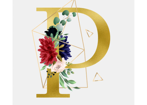 Alphabet P Floral Wreath Golden Foil and Graphic Templates