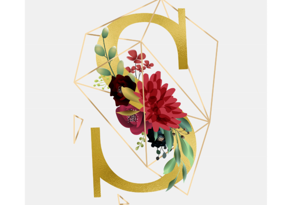 Alphabet S Floral Wreath Golden Foil & Graphic Templates