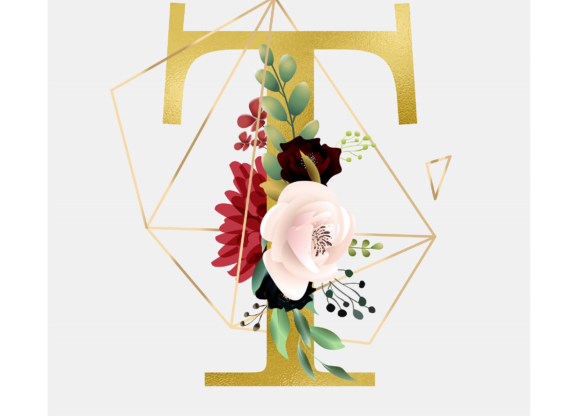 Alphabet T Floral Wreath Golden Foil and Graphic Templates