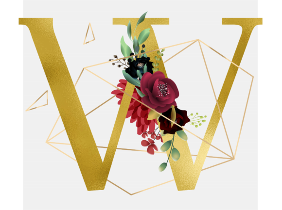 Alphabet W Floral Wreath Golden Foil and Graphic Templates