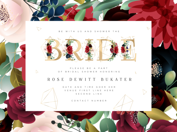 Burgundy Floral Bride Wedding Invitation and Print Templates