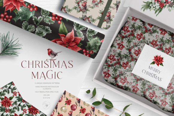 Christmas Magic Digital Paper Pack with Patterns