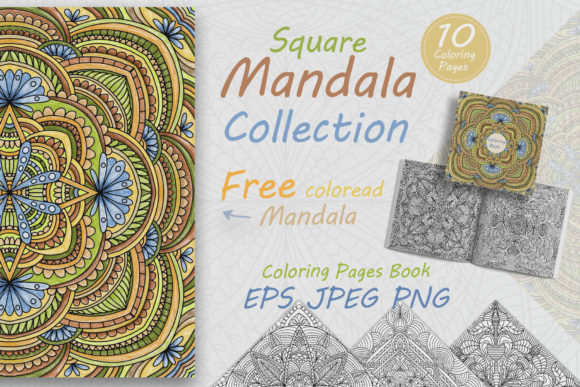 Collection of Square Mandalas Folk Style