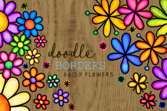 Floral Daisy Folk Art Ink Doodle Borders & Crafts