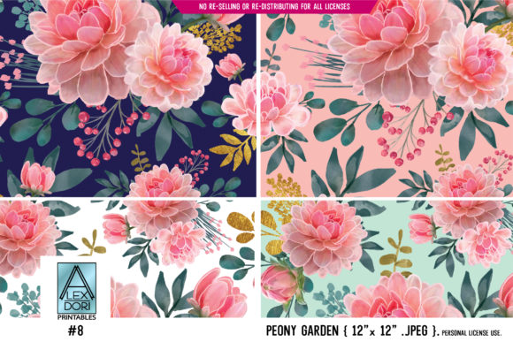 Floral Peony Seamless Pattern 4 in One
