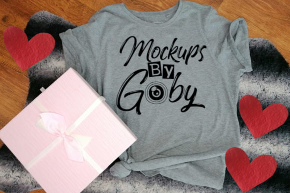 Grey T-Shirt Mockups with Valentine Hearts