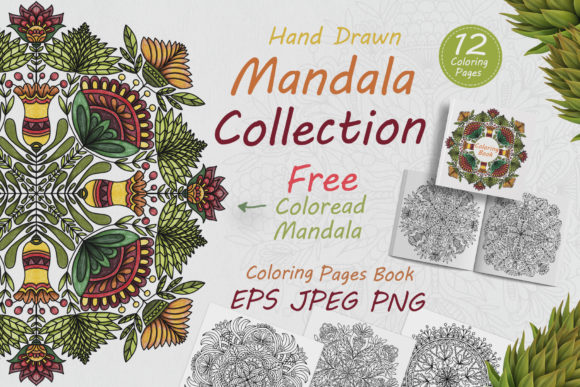 Hand Drawn Mandalas in Folk Style Flower and Coloring Pages Amp