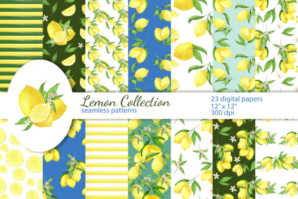 Lemon Digital Papers, Seamless Patterns