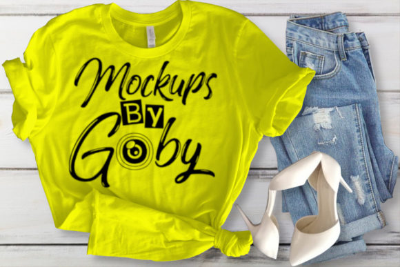 Mockup Women Yellow Bella Canvas Shirt T-Shirts