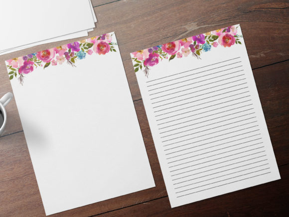 Pink Flowers Floral Stationary Sheets and Print Templates