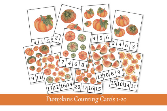 Pumpkins Counting Cards. Printable Math Prek