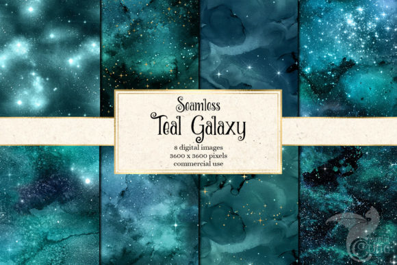 Teal Galaxy Digital Paper and Textures