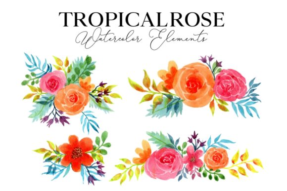 Tropical Rose Floral Element for Web Elements