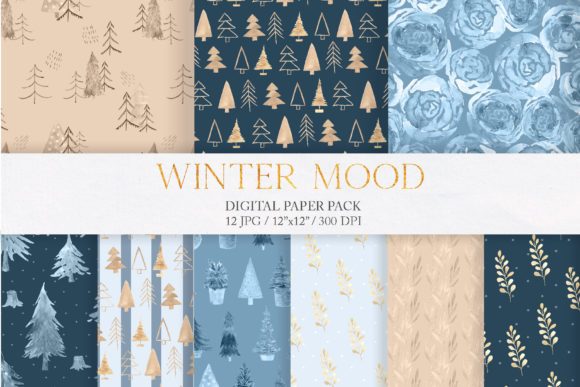 WatercolorBlue Winter Digital Paper Pack